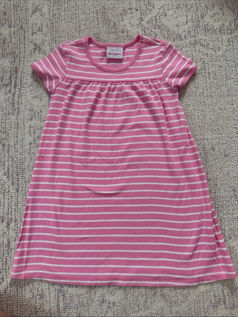 Hanna Andersson Pink and White Striped Short-Sleeve Cotton Dress